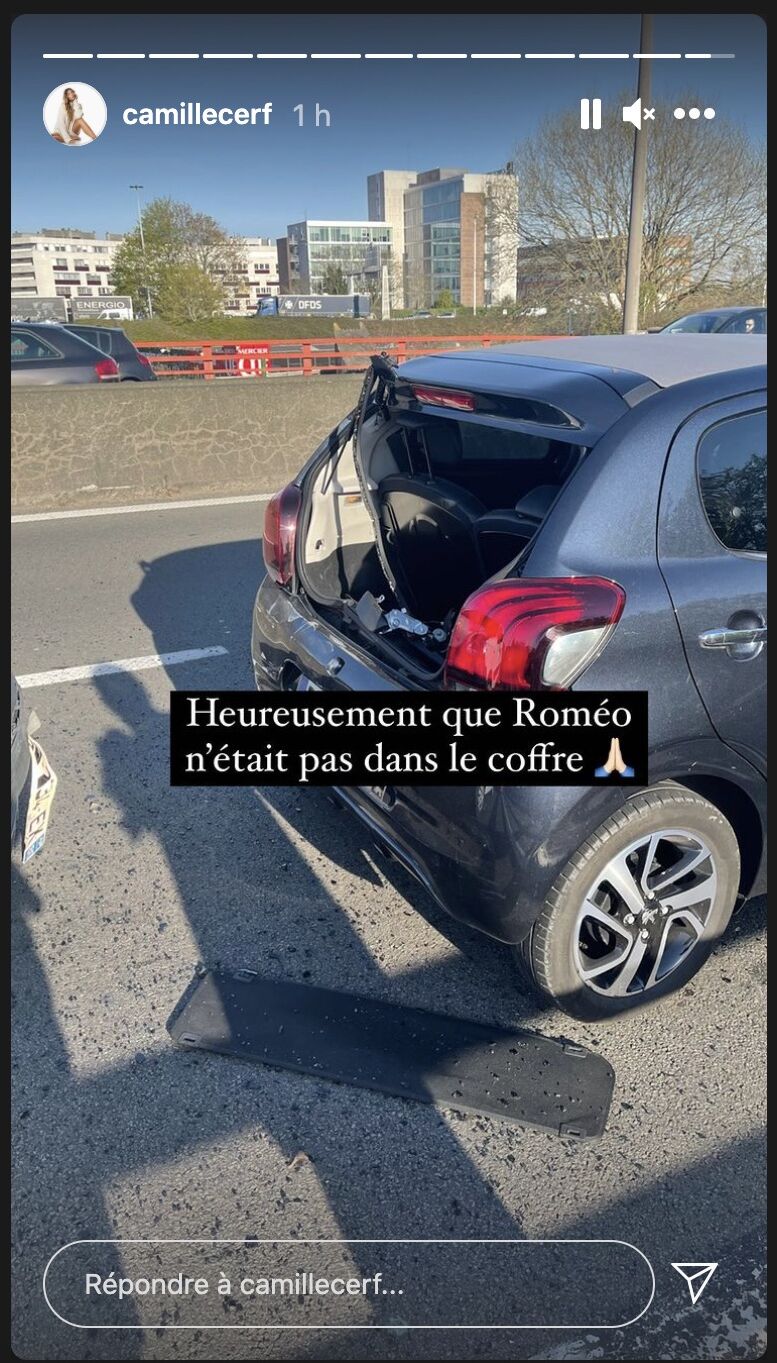  Camille Cerf victime d'un accident de voiture @Instagram