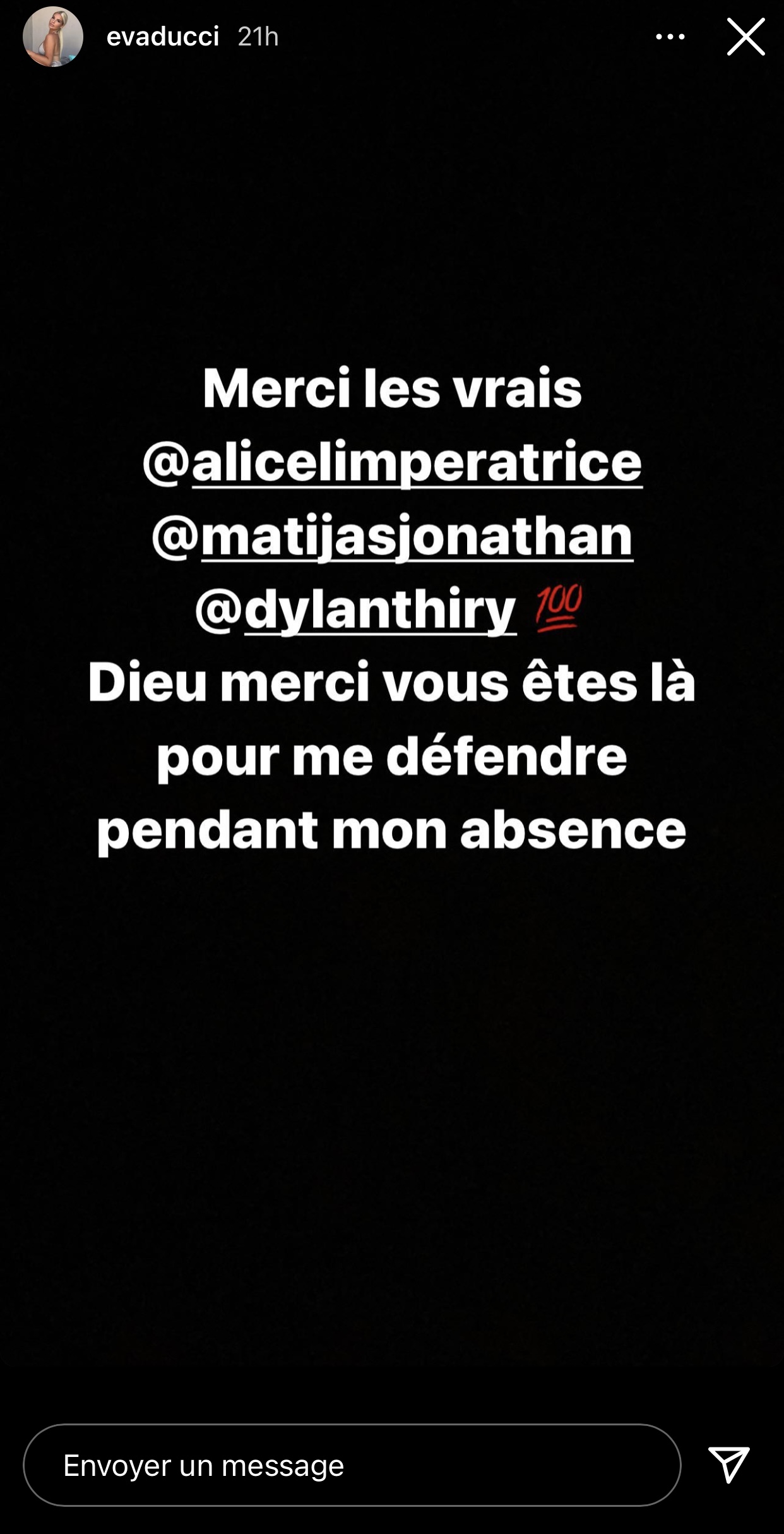  Eva Ducci pousse un coup de gueule contre les candidats de LVDCB6 @ Instagram