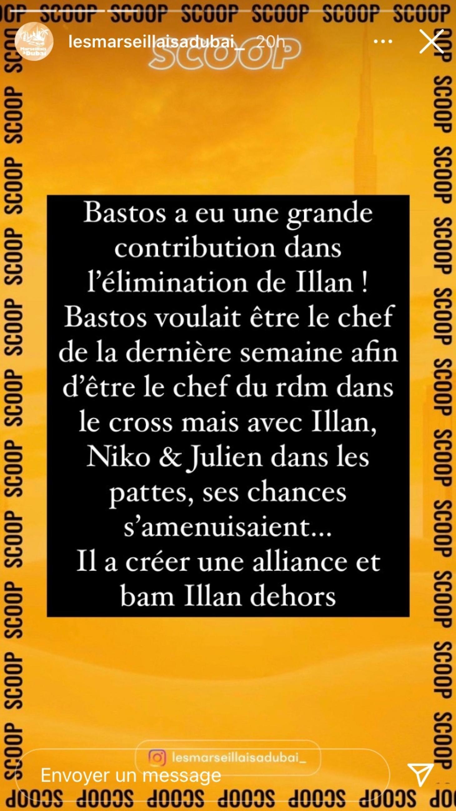  Bastos serait en partie responsable de l'élimination d'Illan @ Instagram