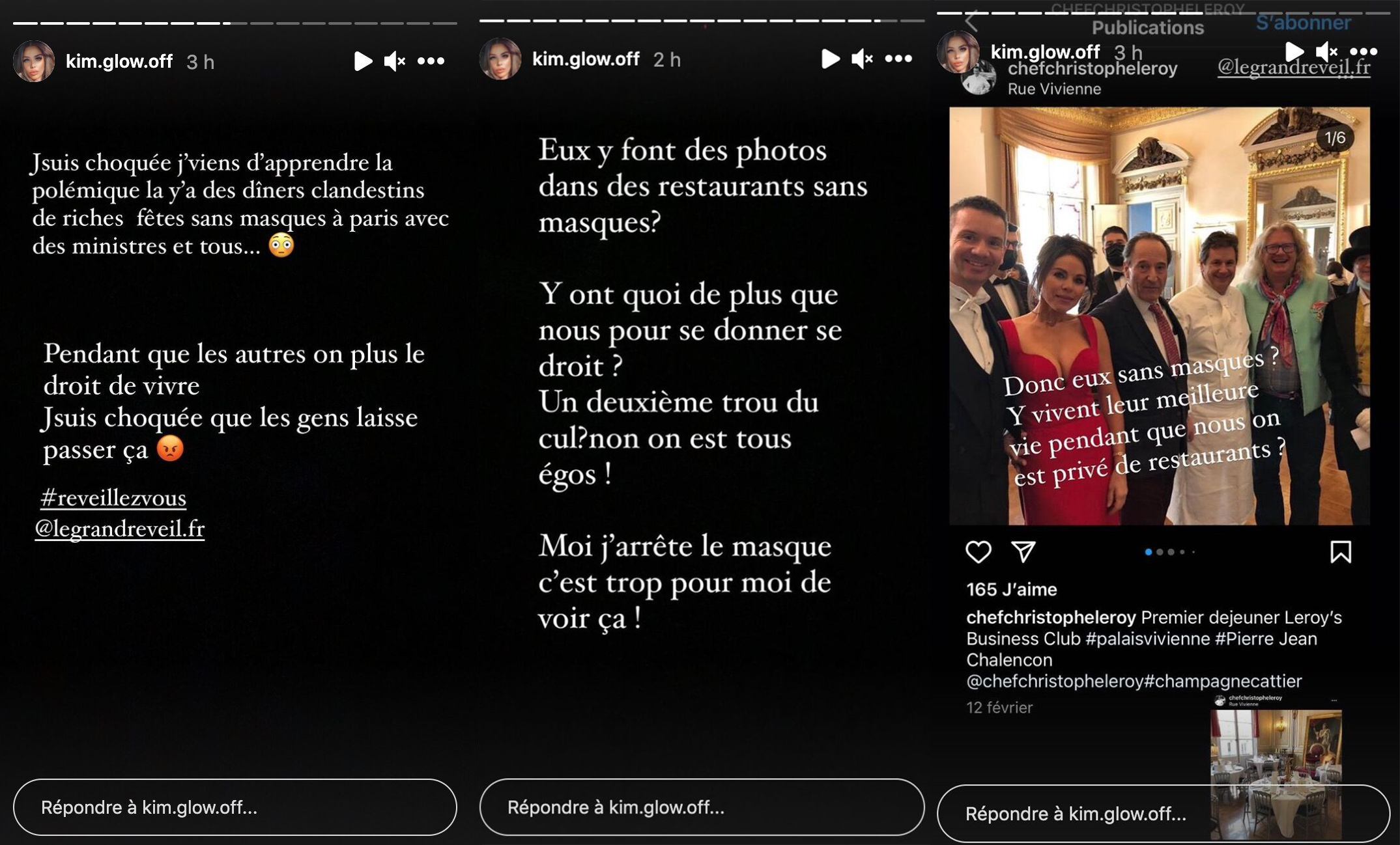  Kim Glow pousse un coup de gueule contre l'affaire des dîners clandestins @ Instagram