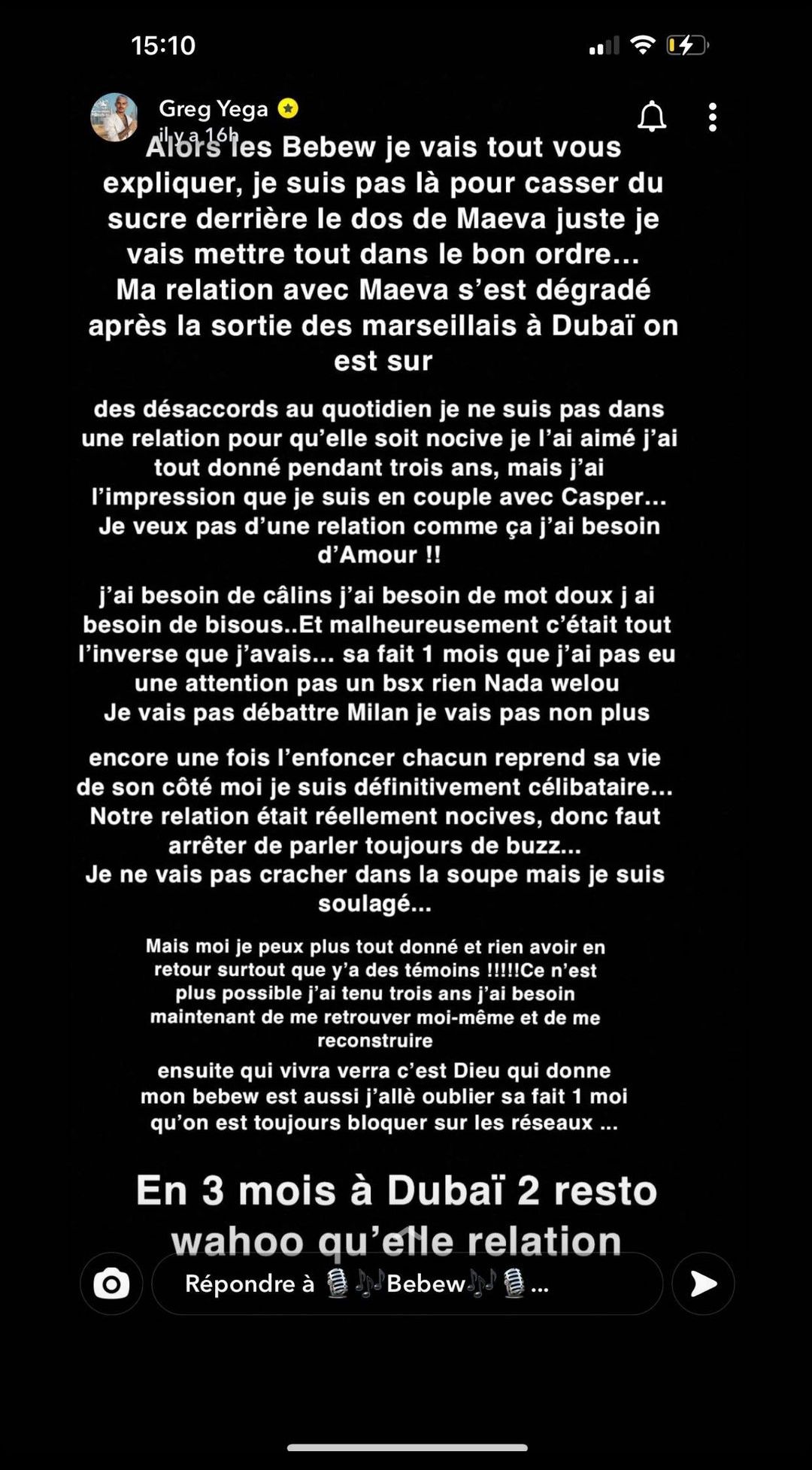 Maeva Ghennam dézingue Greg Yega qu'elle qualifie de manipulateur : "Il pleure sur commande"