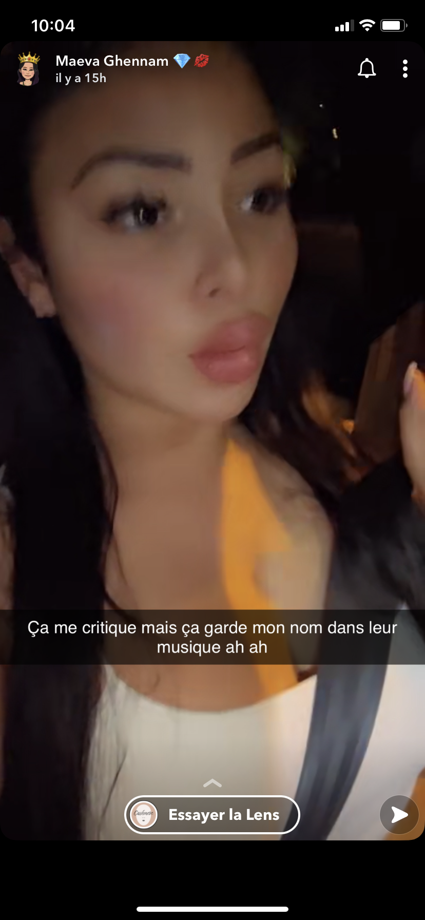  Maeva Ghennam réagit dans sa story @Snapchat