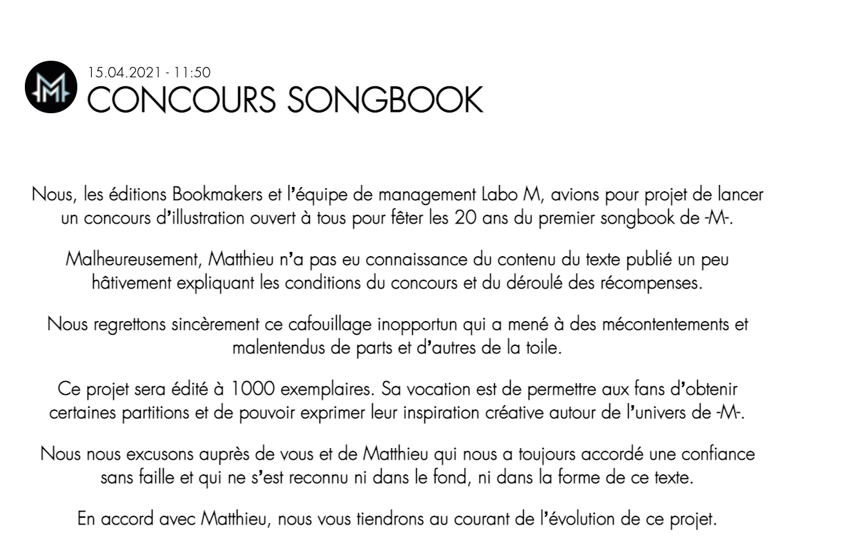  Matthieu Chedid ignorait les conditions du concours @Labo M