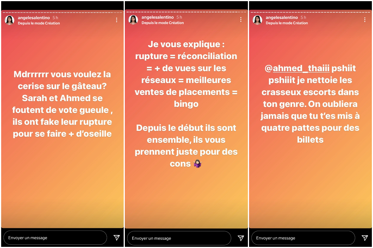  Angèle Salentino balance sur Ahmed @Instagram