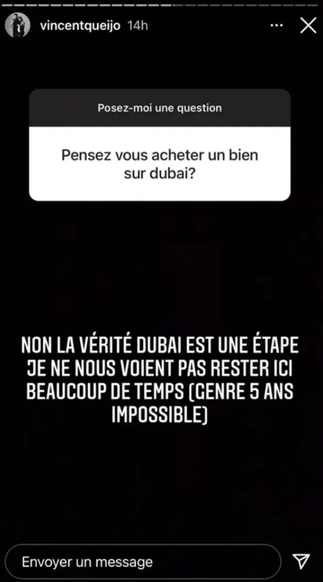  Vincent Queijo répond à ses abonnés concernant sa future vie à Dubaï @ Instagram