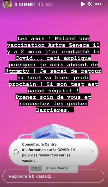  Benjamin Castaldi souffre de la Covid-19 @Instagram