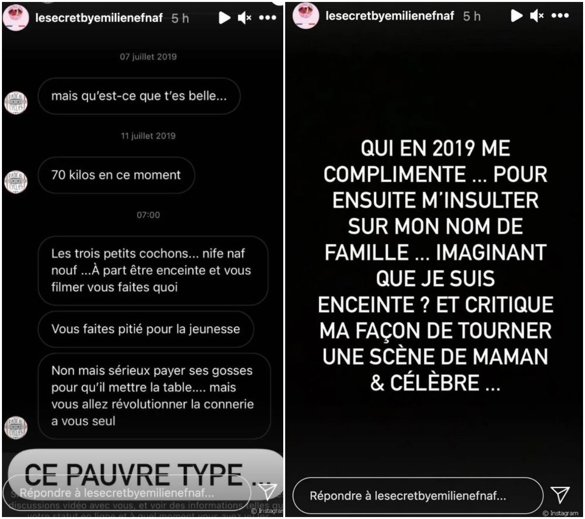  Emilie Nef Naf balance les messages qu'elle reçoit @Instagram