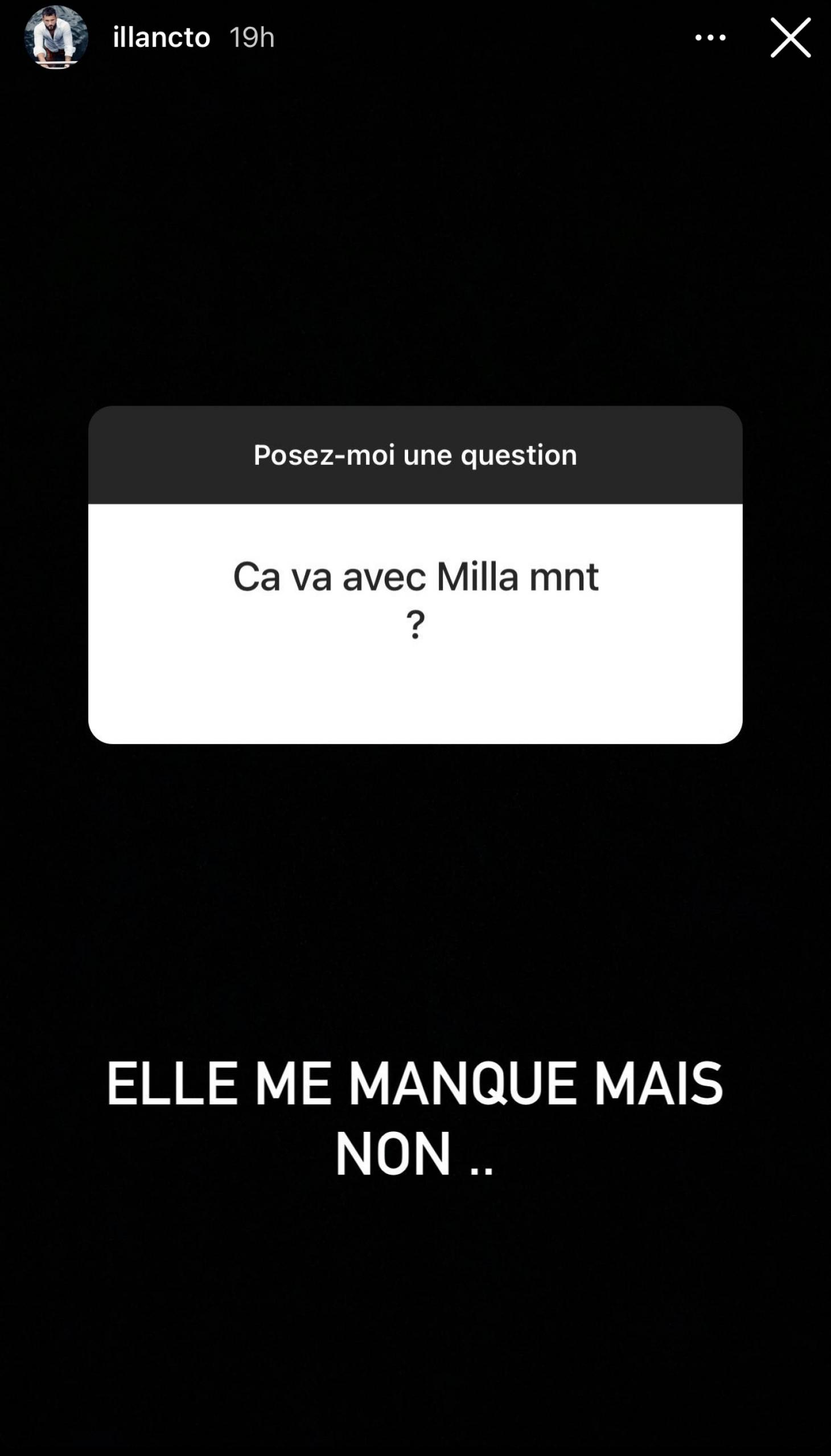  Illan adresse un message explicite à Milla Jasmine en story @ Instagram