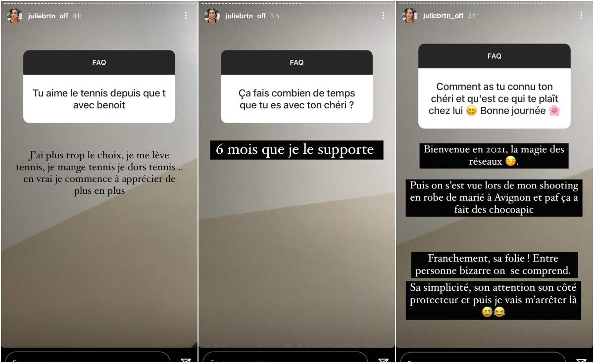 Julie Bertin en dit plus sur sa relation avec Benoît Paire @Instagram