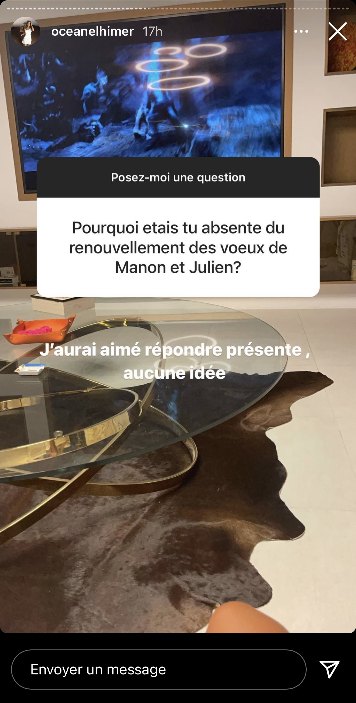  Océane réagit à son absence à la cérémonie des Tanti @ Instagram