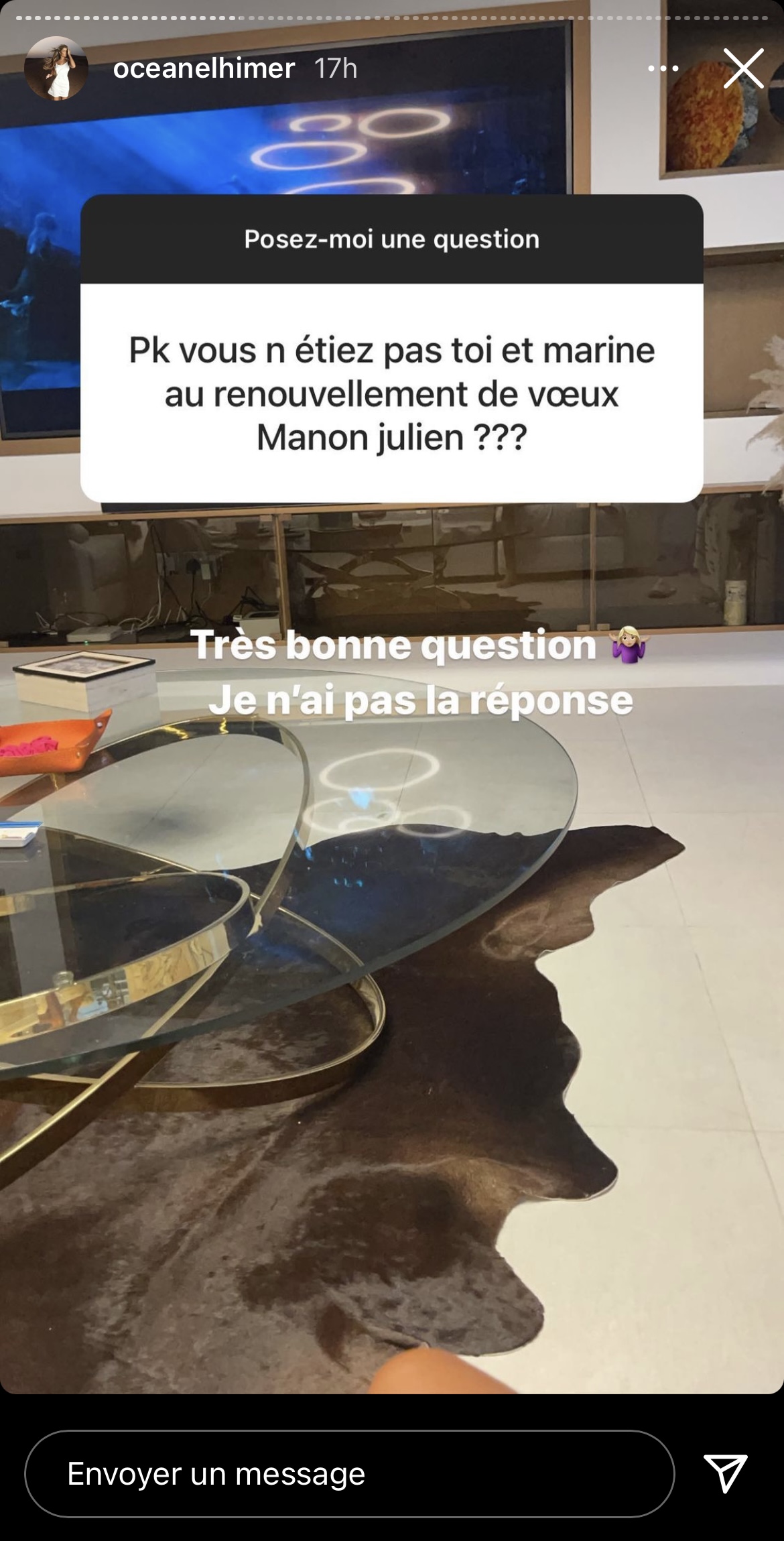  Océane réagit à son absence à la cérémonie des Tanti @ Instagram