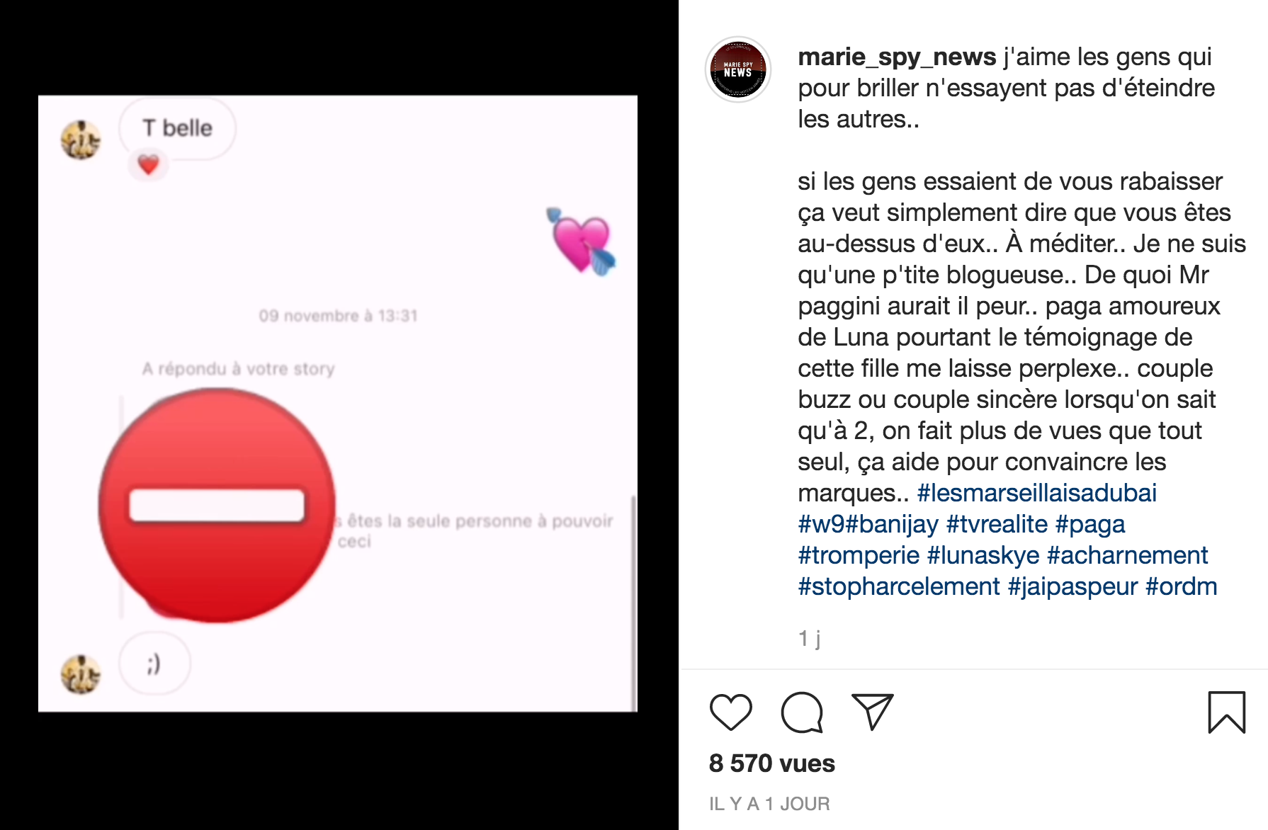  Paga infidèle envers Luna ? Une inconnue témoigne @ Instagram