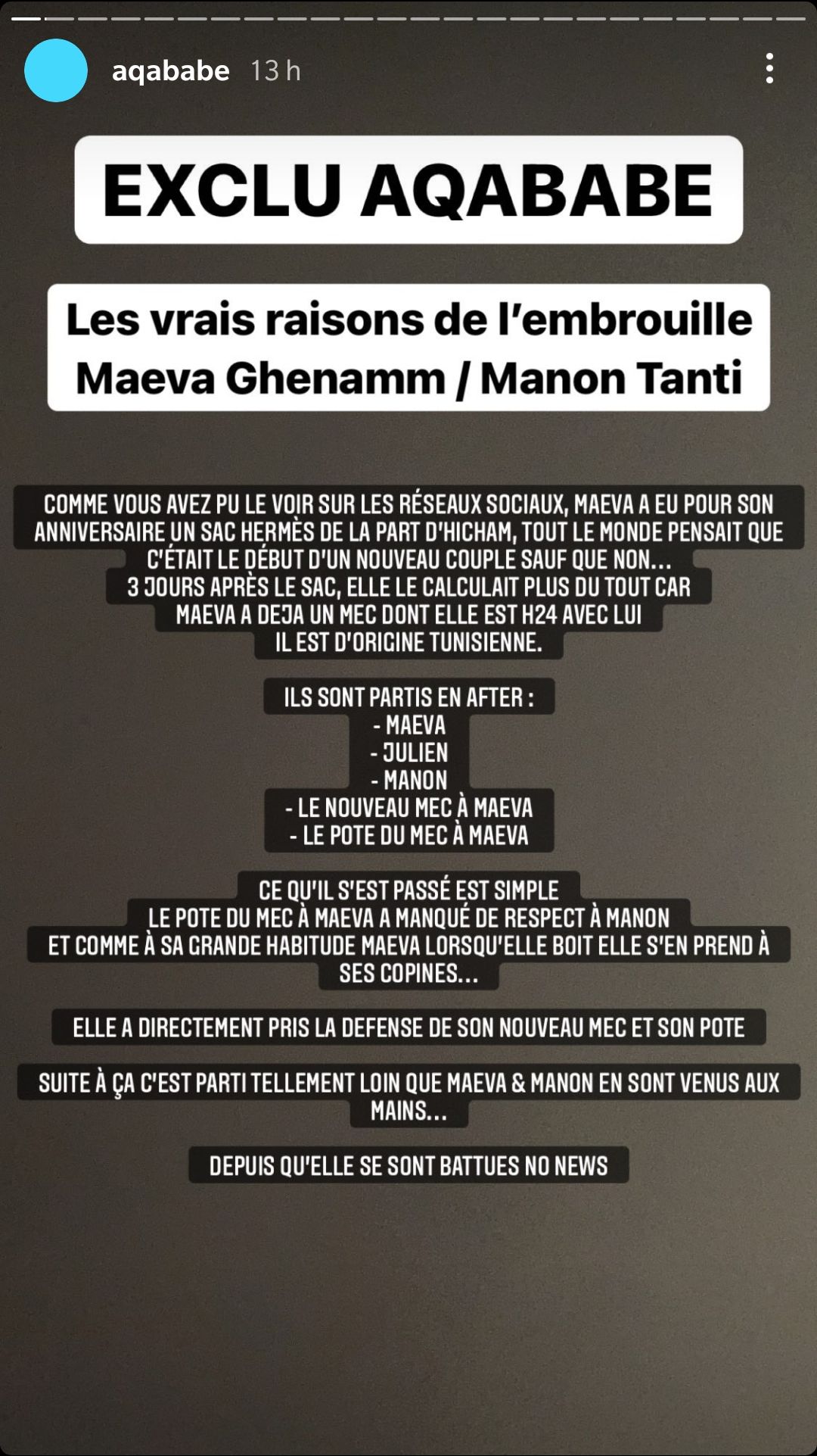  Aqababe dévoile les raisons de l'embrouille entre Maeva Ghennam et Manon Marsault @Instagram