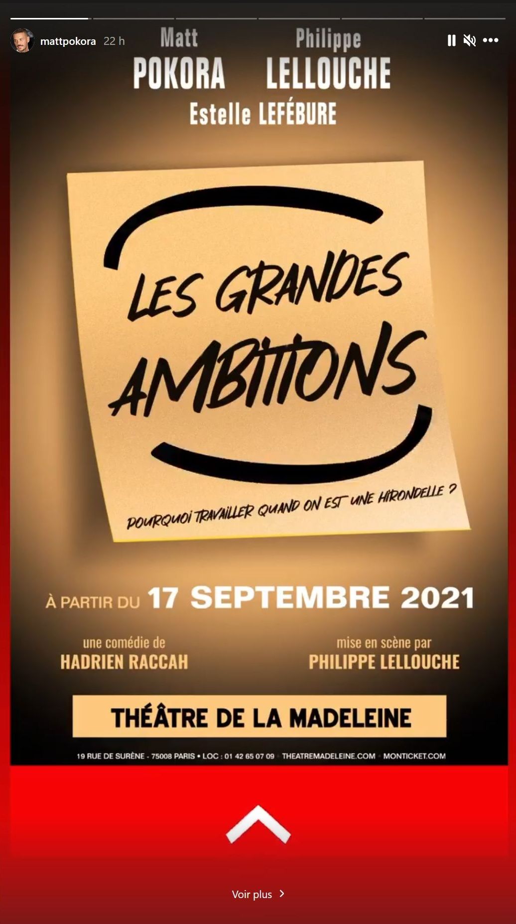  Estelle Lefébure et Matt Pokora à l'affiche des "Grandes Ambitions" @Instagram