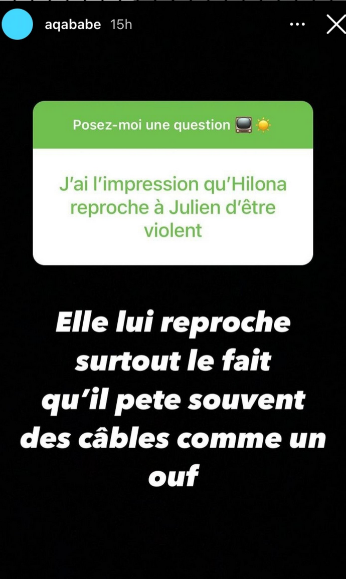  Les téléspectateurs lassés des disputes de Julien Bert et Hilona @Instagram