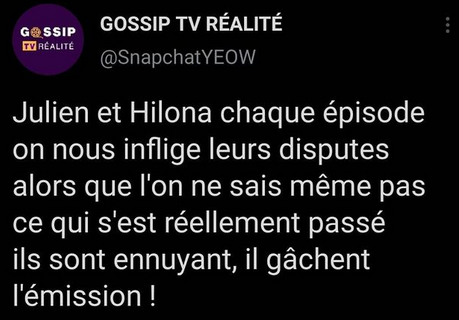  Les téléspectateurs lassés des disputes de Julien Bert et Hilona @Instagram