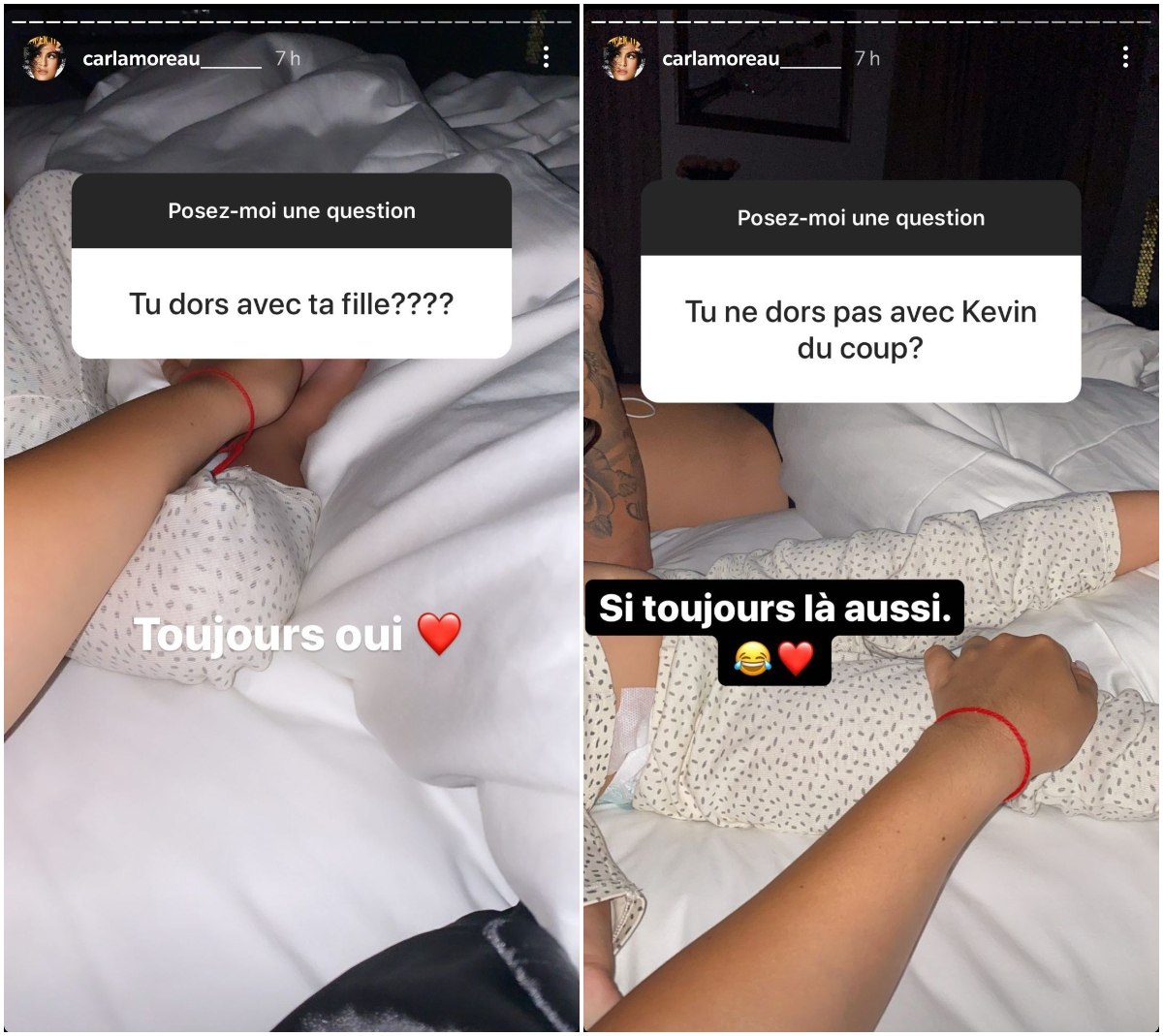  Carla Moreau au lit avec sa fille et son mari @Instagram