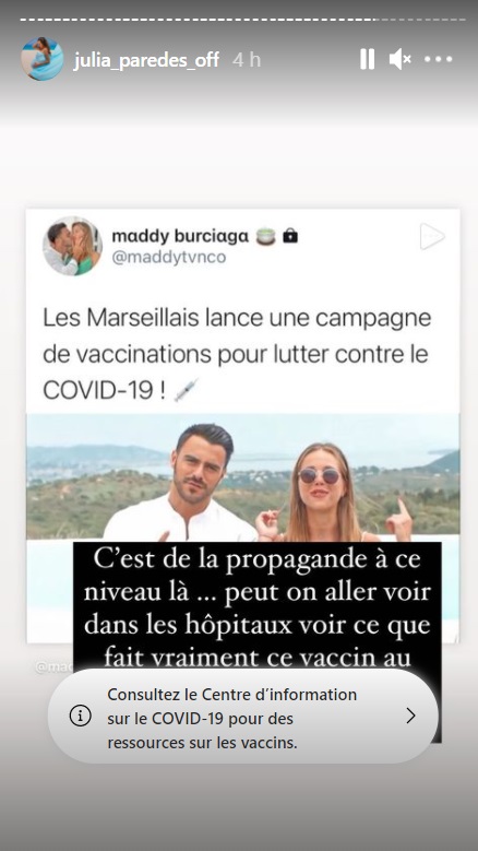 Covid-19 : Julia Paredes tacle la vidéo des Marseillais : "C'est de la propagande"