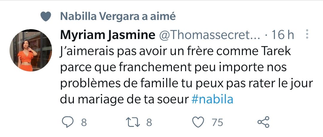  Le tweet aimé par Nabilla qui tacle Tarek @Twitter