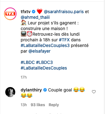  Sarah Fraisou et Ahmed Harroun dans La Bataille des Couples3 @Instagram