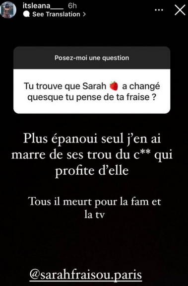  Sarah Fraisou unfollow par Oussama El Mestari @Instagram