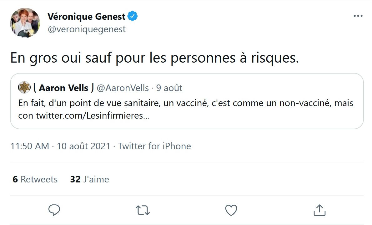  Le tweet polémique de Véronique Genest @Twitter