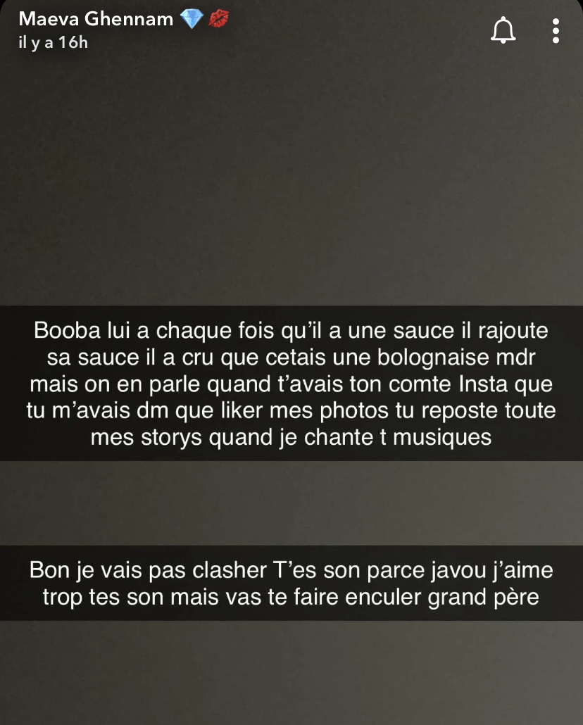  Maeva Ghennam clash Booba @Snapchat