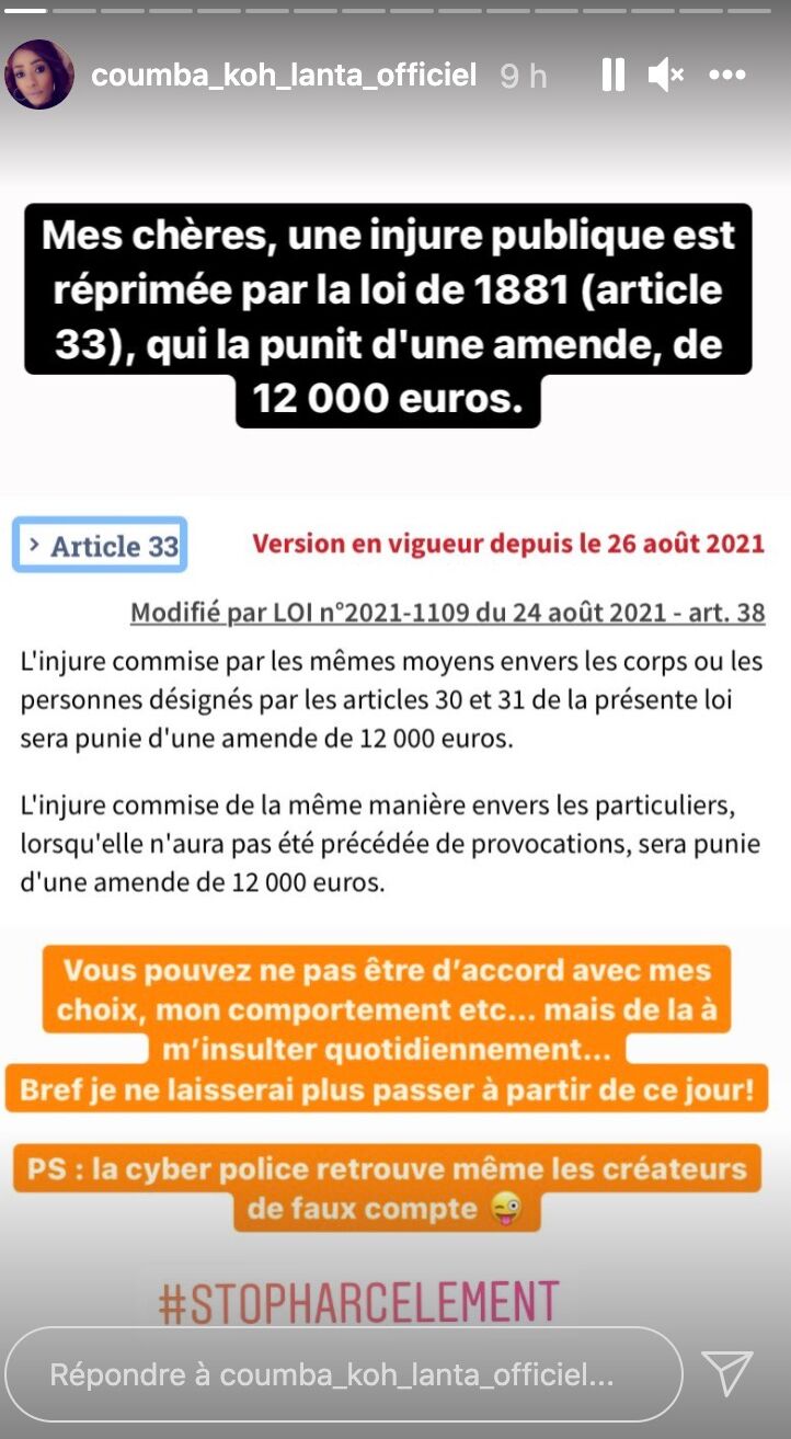 Coumba Baradji rappelle la loi concernant le cyber-harcèlement @Instagram