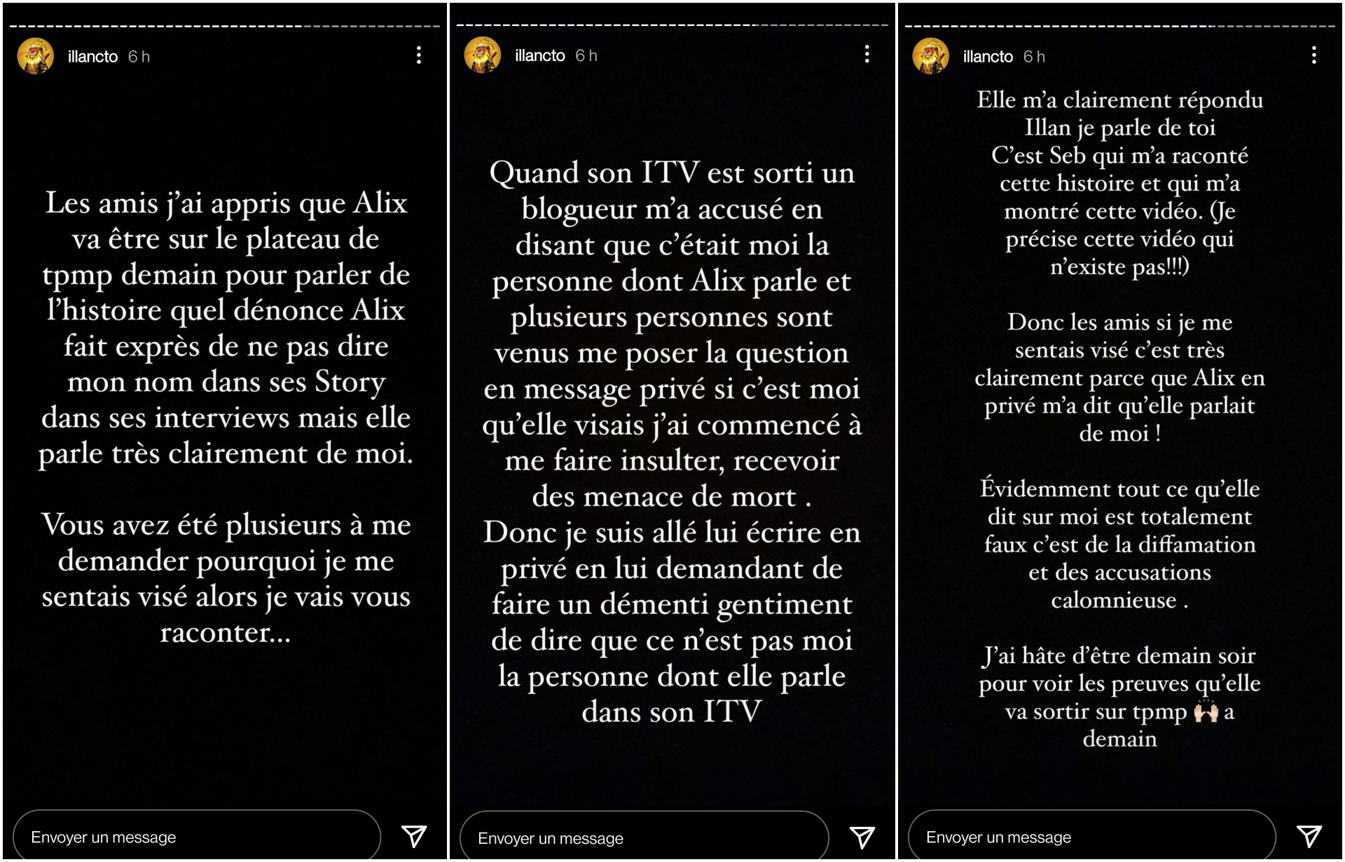  Illan Castronovo répond aux accusations d'Alix @Instagram