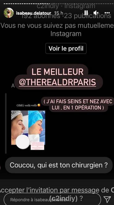  Isabeau Delatour après sa rhinoplastie @Instagram