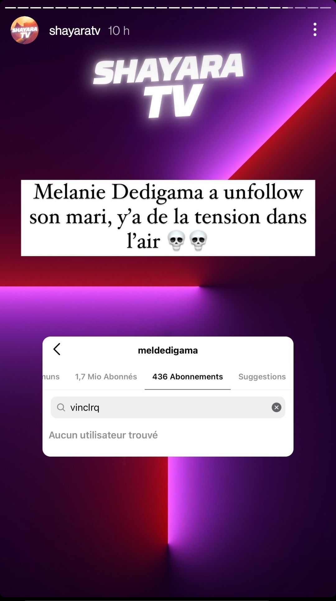  Mélanie Dedigala ne suit plus Vincent sur Instagram @Instagram