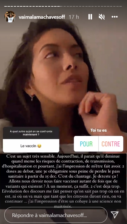 Covid-19 : Vaimalama Chaves cash sur le vaccin "J'ai l'impression de m'être fait avoir"