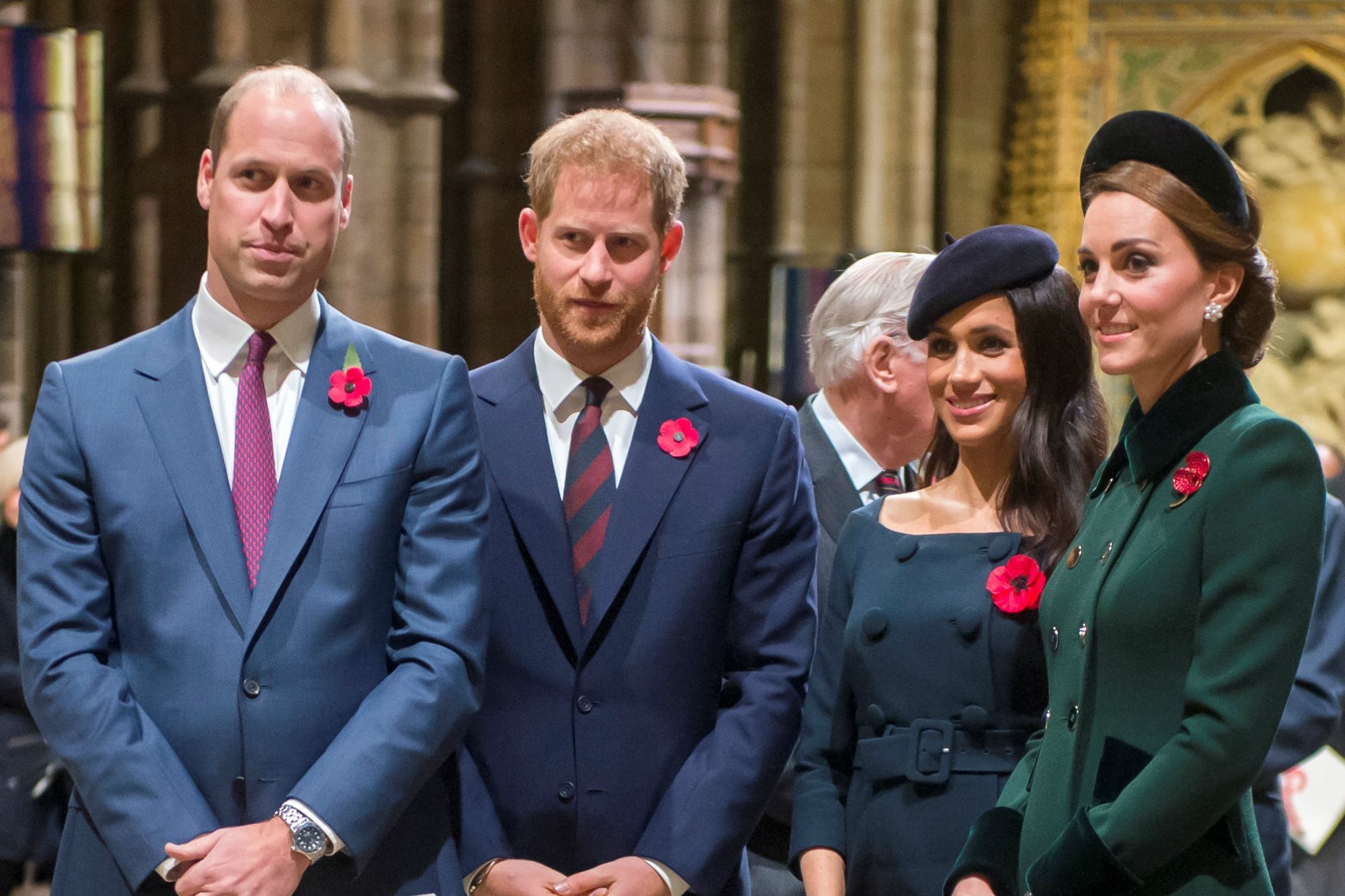 William et Harry, Meghan et Kate lors de la messe pour le centenaire du 11 novembre, à l'abbaye de Westminster à Londres.