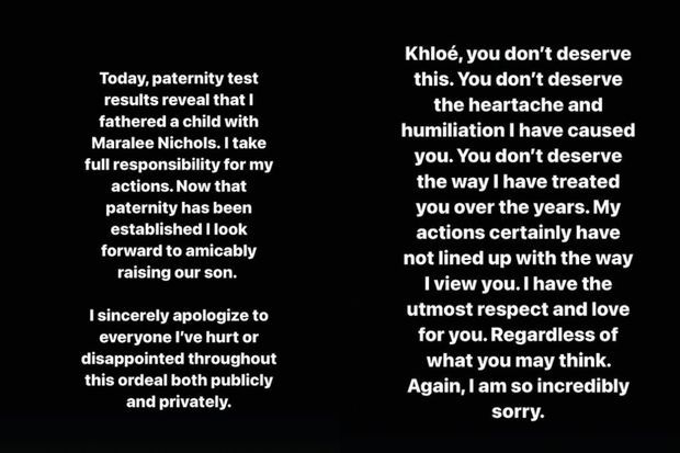  Tristan Thompson avoue avoir été infidèle et reconnaît son fils avec Maralee Nichols @Instagram/realtristan13