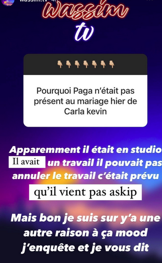 Paga : Pourquoi était-il absent au mariage de Carla Moreau et Kevin Guedj ?