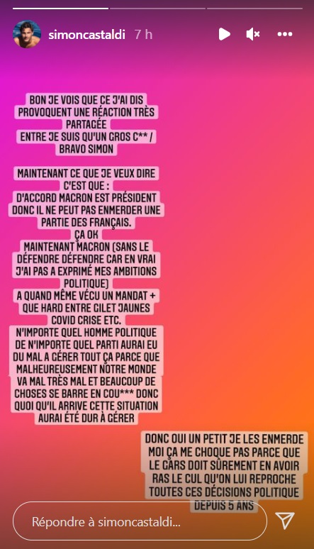 Simon Castaldi réagit aux propos d'Emmanuel Macron... et s'attire les foudres des internautes !