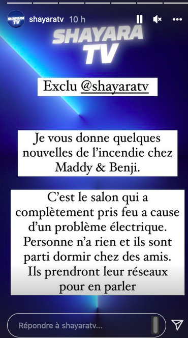  Incendie chez Benjamin Samat et Maddy Burciaga @Instagram