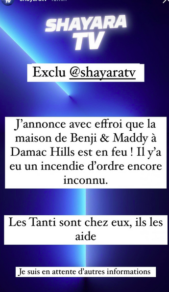  Incendie chez Benjamin Samat et Maddy Burciaga @Instagram