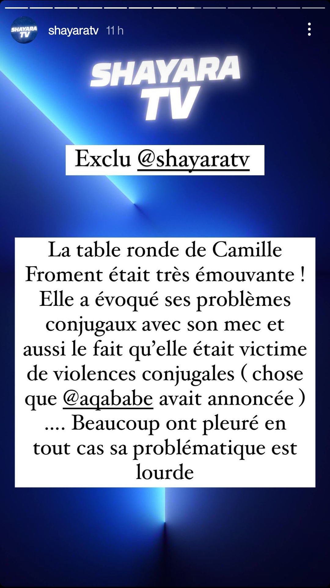  Shayara TV annonce la participation de Camille Froment à LVDCB7 @Instagram