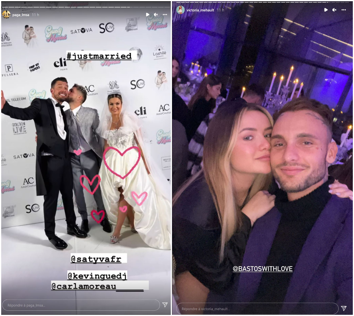  Paga, Victoria Mehault et Bastos au mariage de Carla Moreau et Kevin Guedj @Instagram