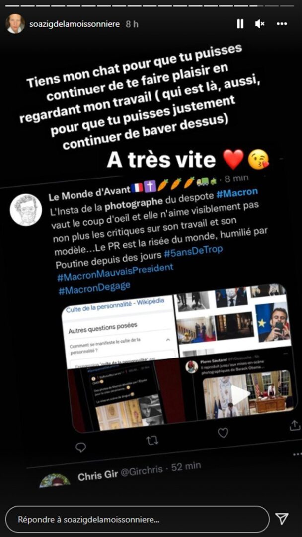 Capture d'écran de la story Instagram de Soazig De La Moissonnière