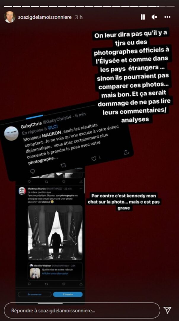  Capture d'écran de la story Instagram de Soazig De La Moissonnière
