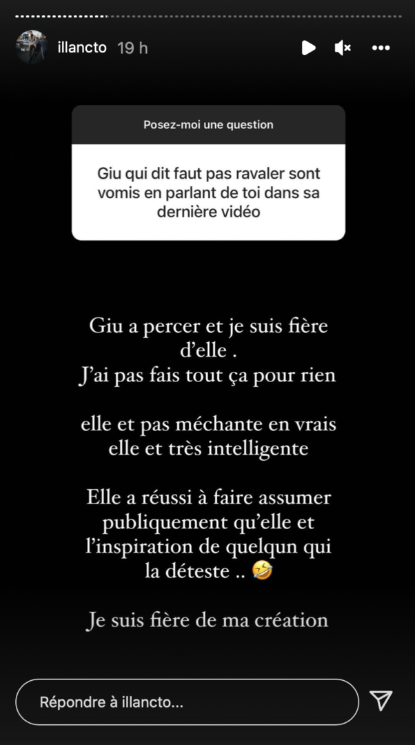  Capture d'écran de la story Instagram d'Illan