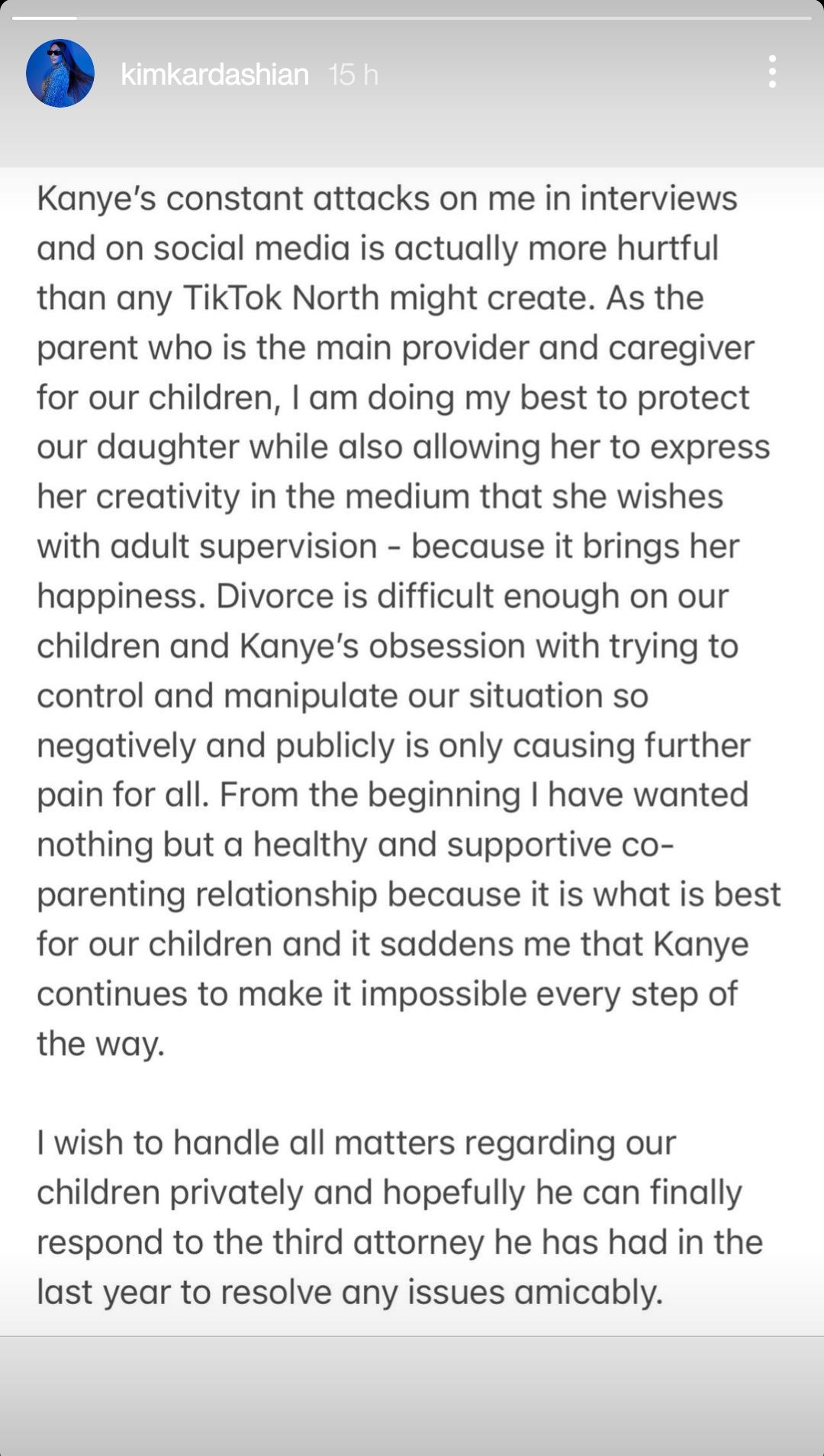  Kim Kardashian répond aux attaques de son ex Kanye West @Instagram