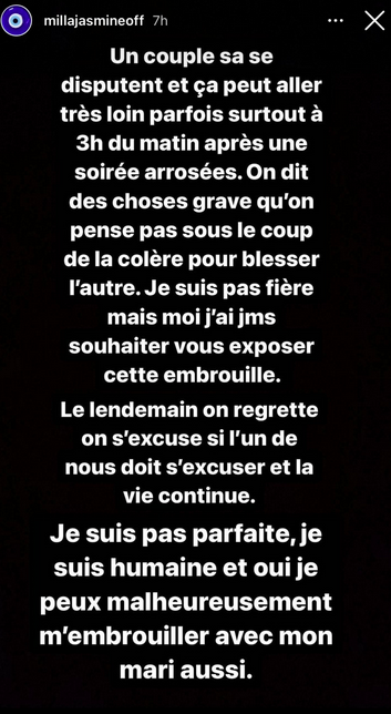 Milla Jasmine s'explique au sujet de sa violente dispute avec son mari : "Une histoire de bourrés"