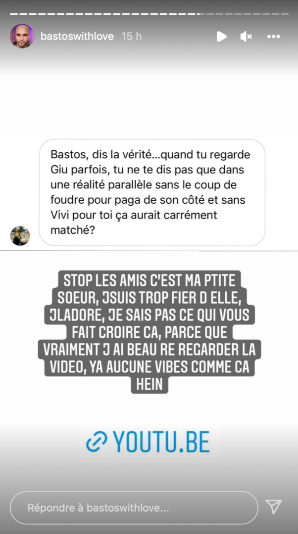  Capture d'écran de la story Instagram de Bastos