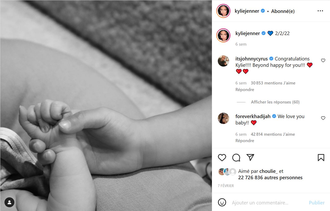  Le post de Kylie Jenner sur le naissance de son fils @Instagram