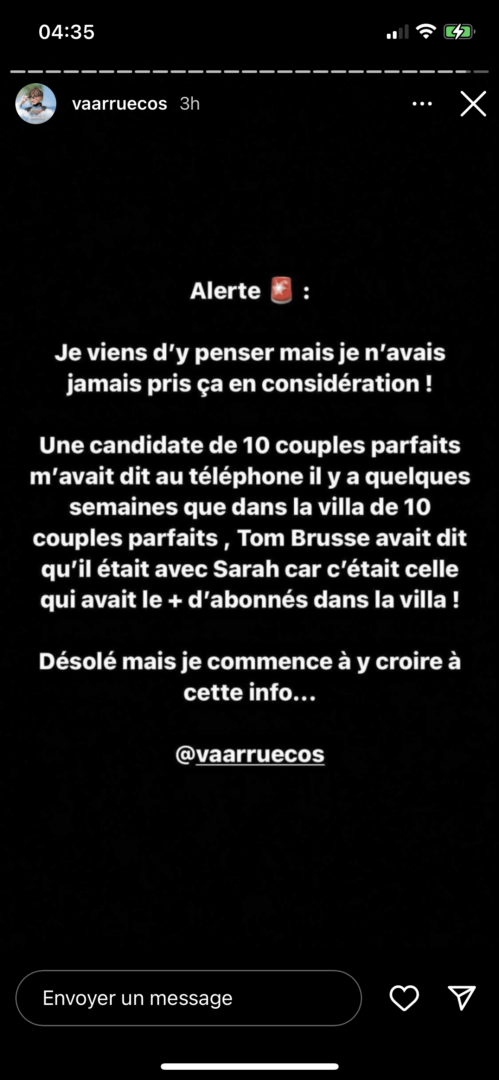  Sarah Lopez et Tom Brusse @Instagram