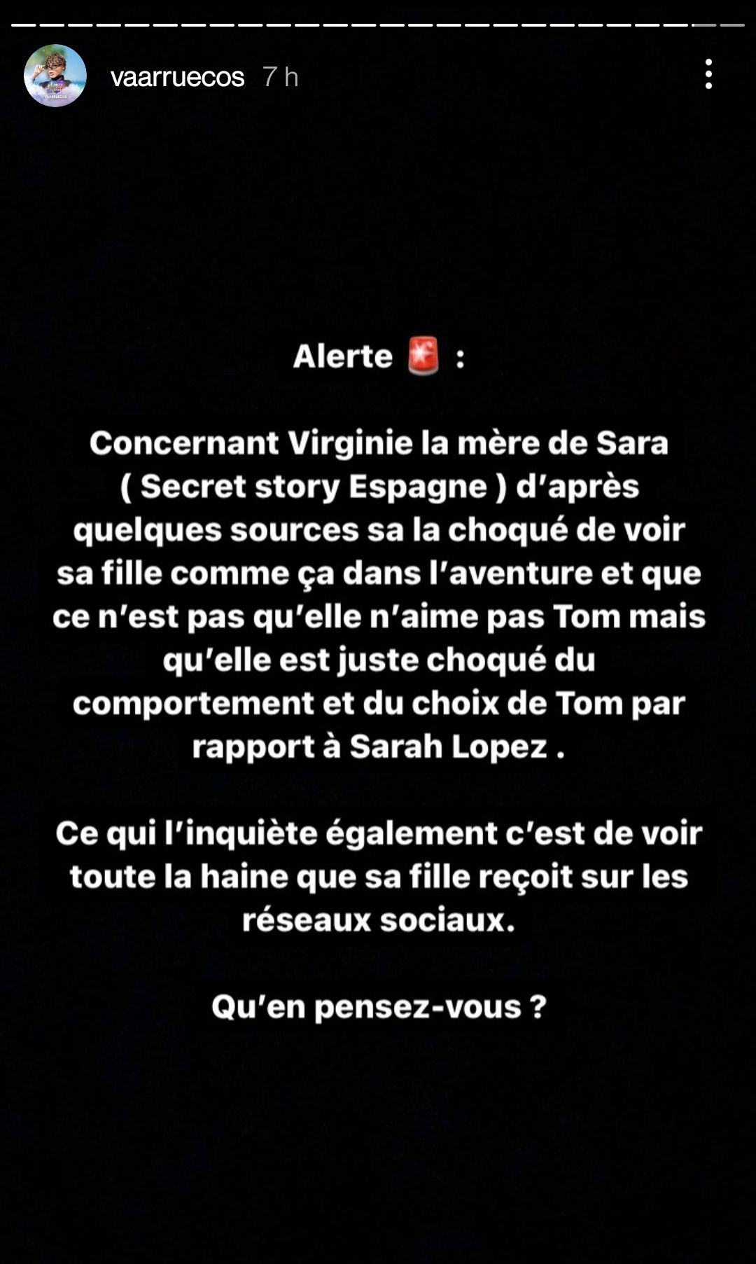  Virginie, la mère de Sara, n'aurait pas apprécié le comportement de Tom Brusse @Instagram