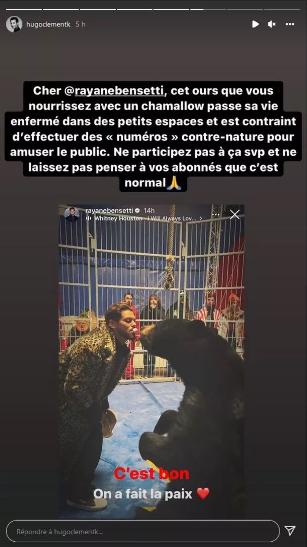  Hugo Clément interpelle Rayane Bensetti @Instagram